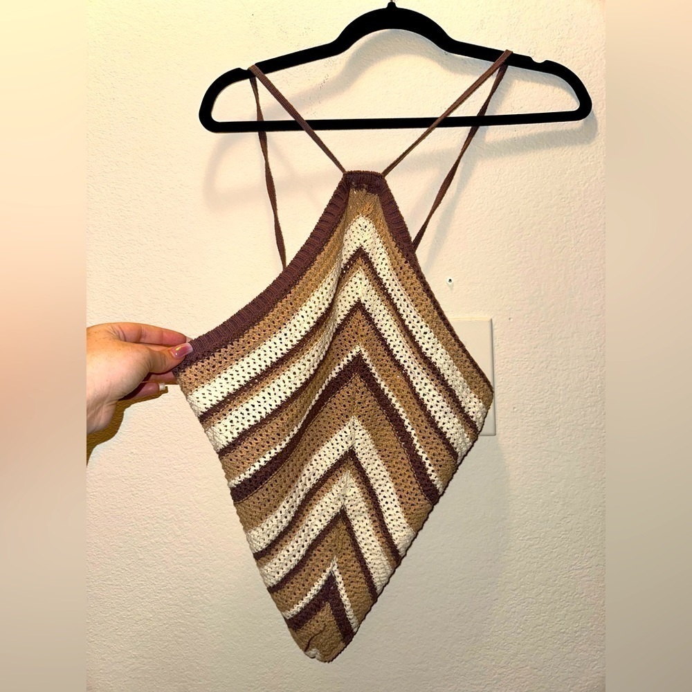 NWOT Free people beach stripped crochet halter crop top XL boho summer vacation